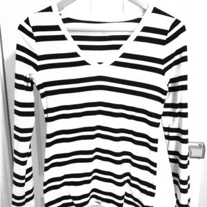 White & Black striped long sleeved tee slim fit